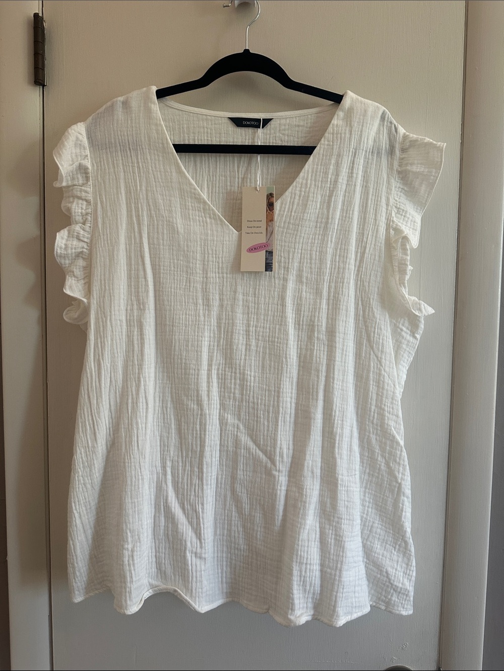 Caslon White Ruffle Sleeve V-Neck Cotton Gauze Blouse